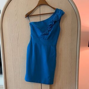 Trina Turk Vibrant Blue One-Shoulder Dress WITH POCKETS!